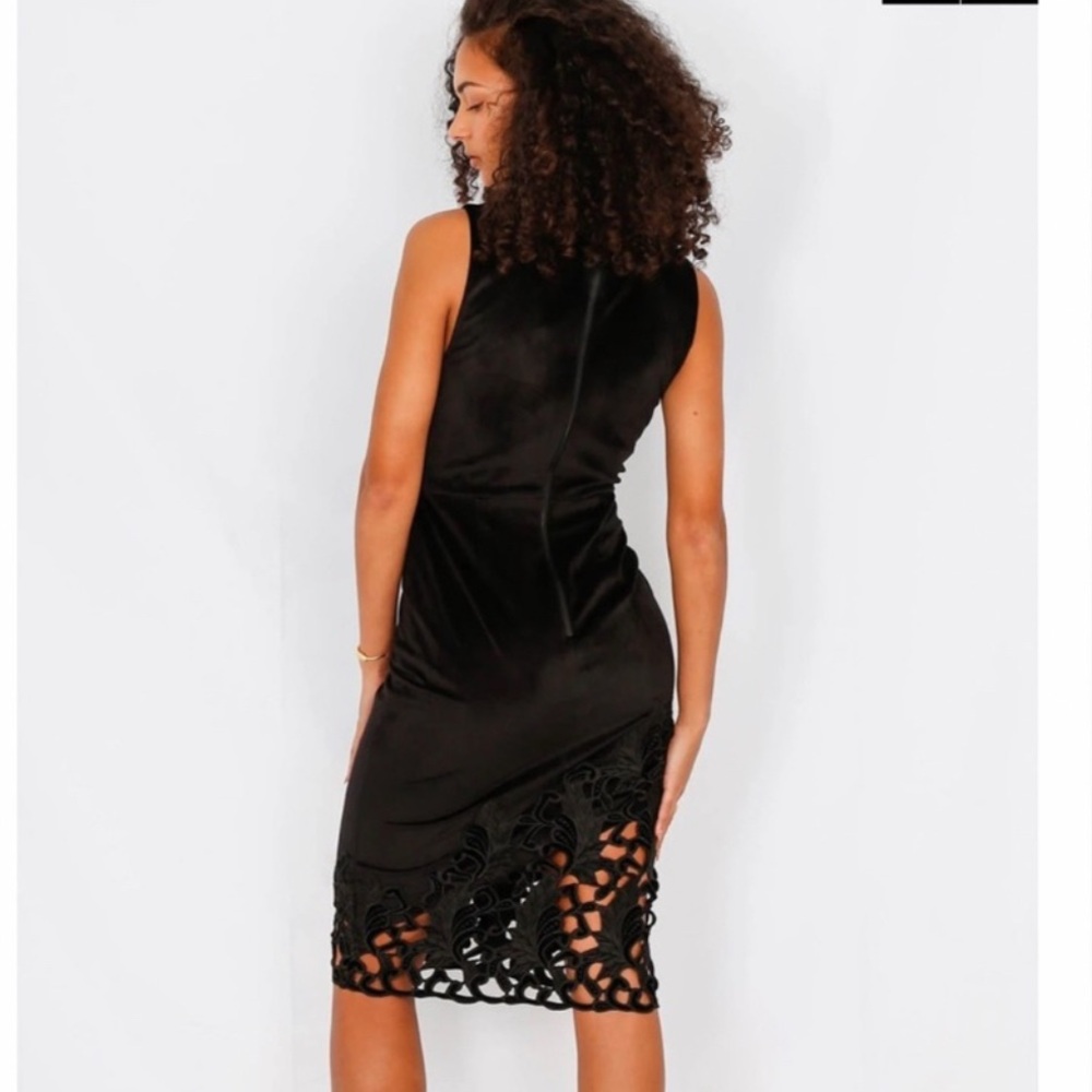 Alice + Olivia Black Midi Dress with Cutout Lace Hem - Picture 2 of 8